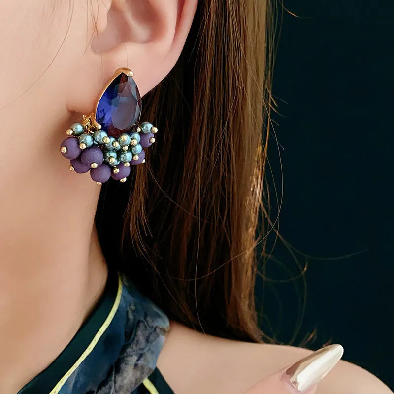 Retro alloy tassel earrings with zircon and purple droplet colour for women