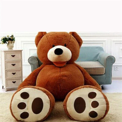 A plush, giant teddy bear with realistic facial features and a soft, huggable design