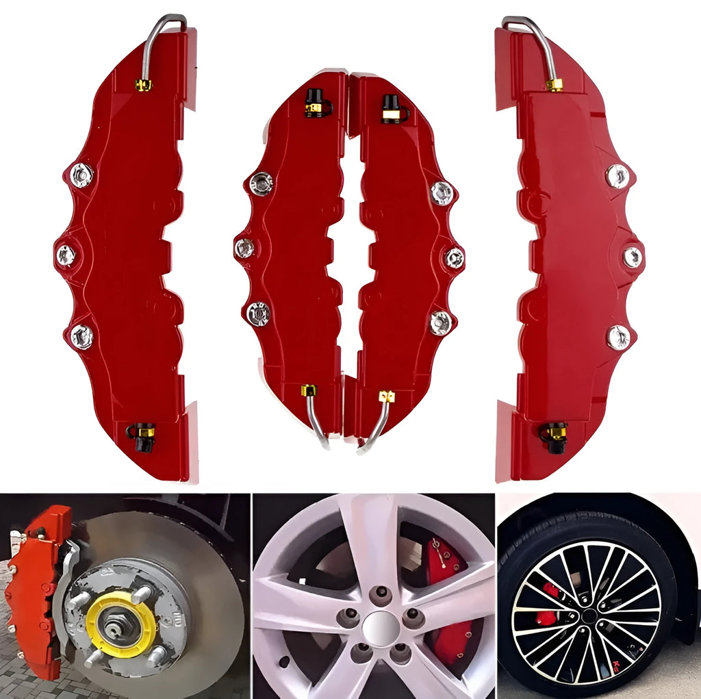 Red four-piece brake caliper cover set in small, medium and large sizes for car modified brake calipers