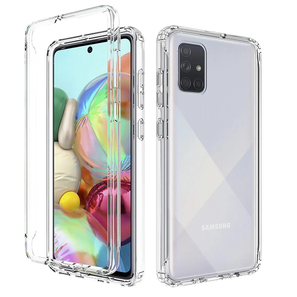 Transparent Samsung Galaxy phone case showing PC back cover and TPU edges for drop protection