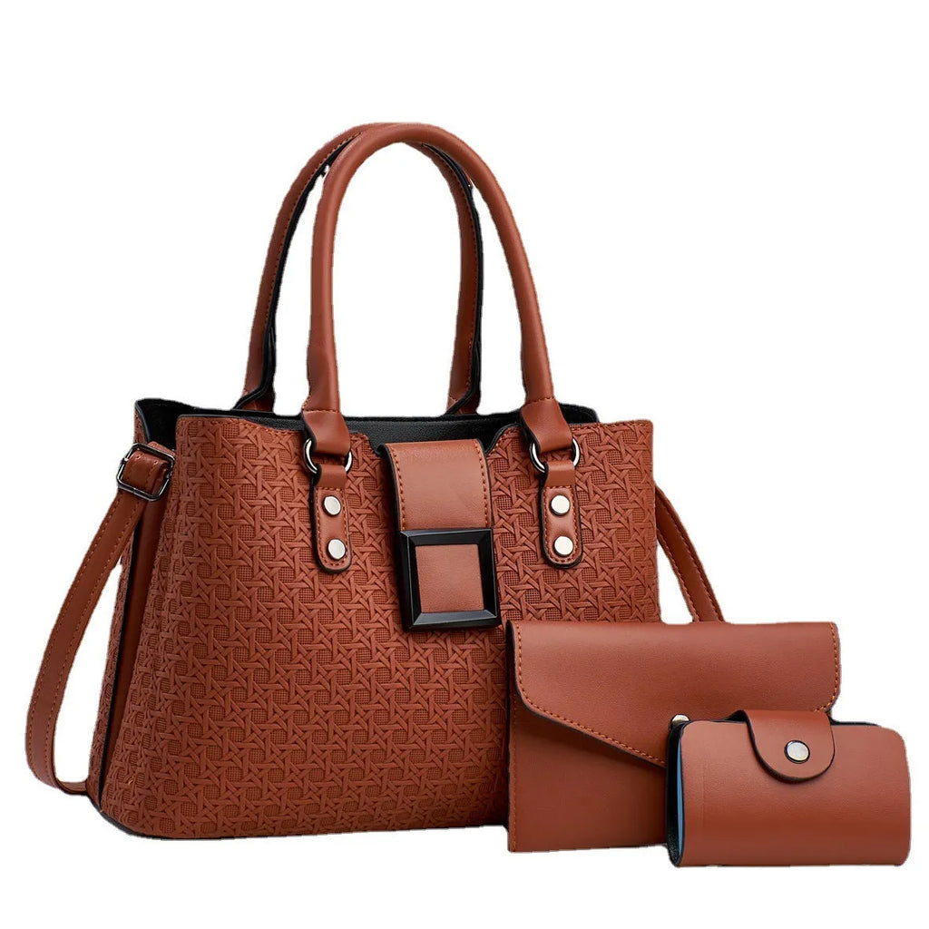 Women's three-piece textured PU leather crossbody bag set in square vertical design
