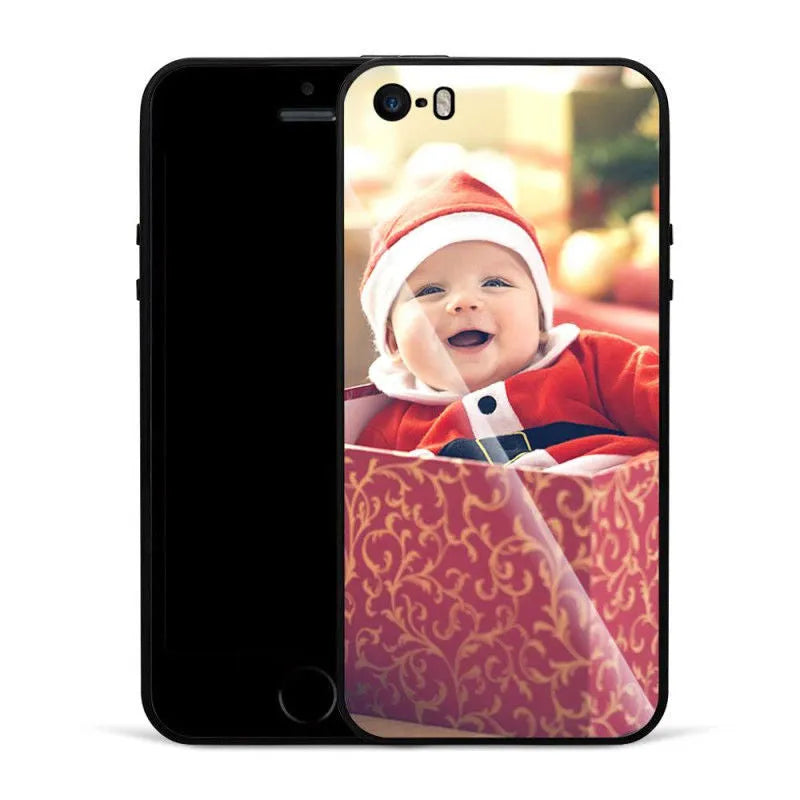 Patterned ultra-thin iPhone case with raised edges protecting the screen and camera lens.