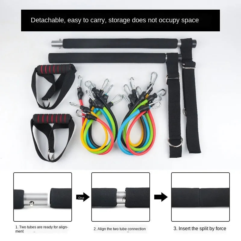 Home squat strength training set with adjustable 100-pound TPE pedal tensioner in black