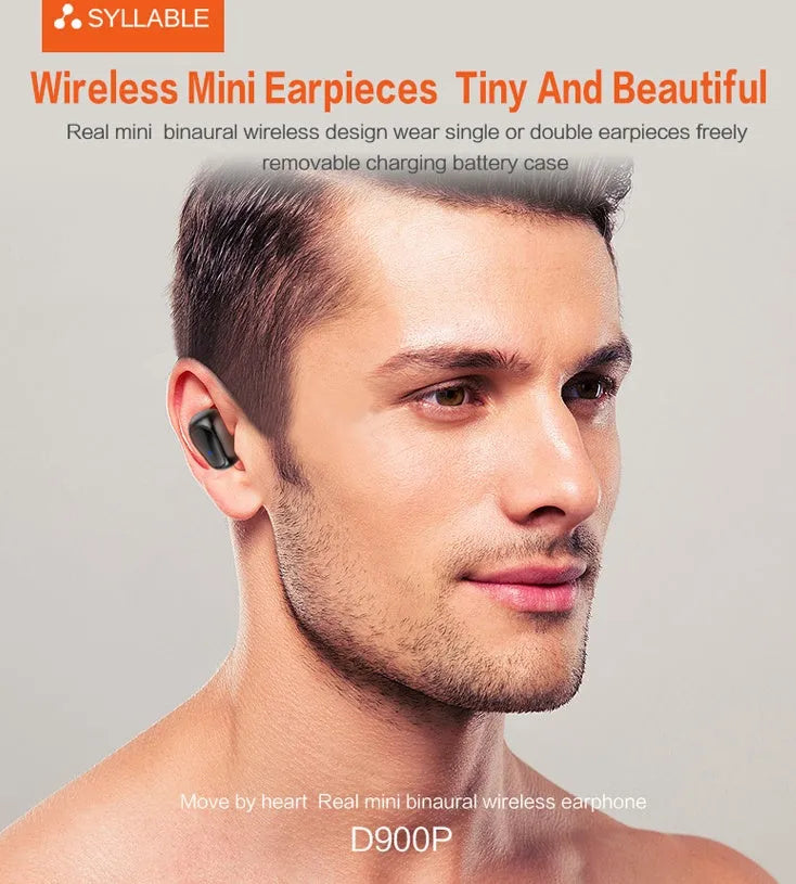 White wireless TWS sports earbuds and a small rectangular charging case on a grey background.