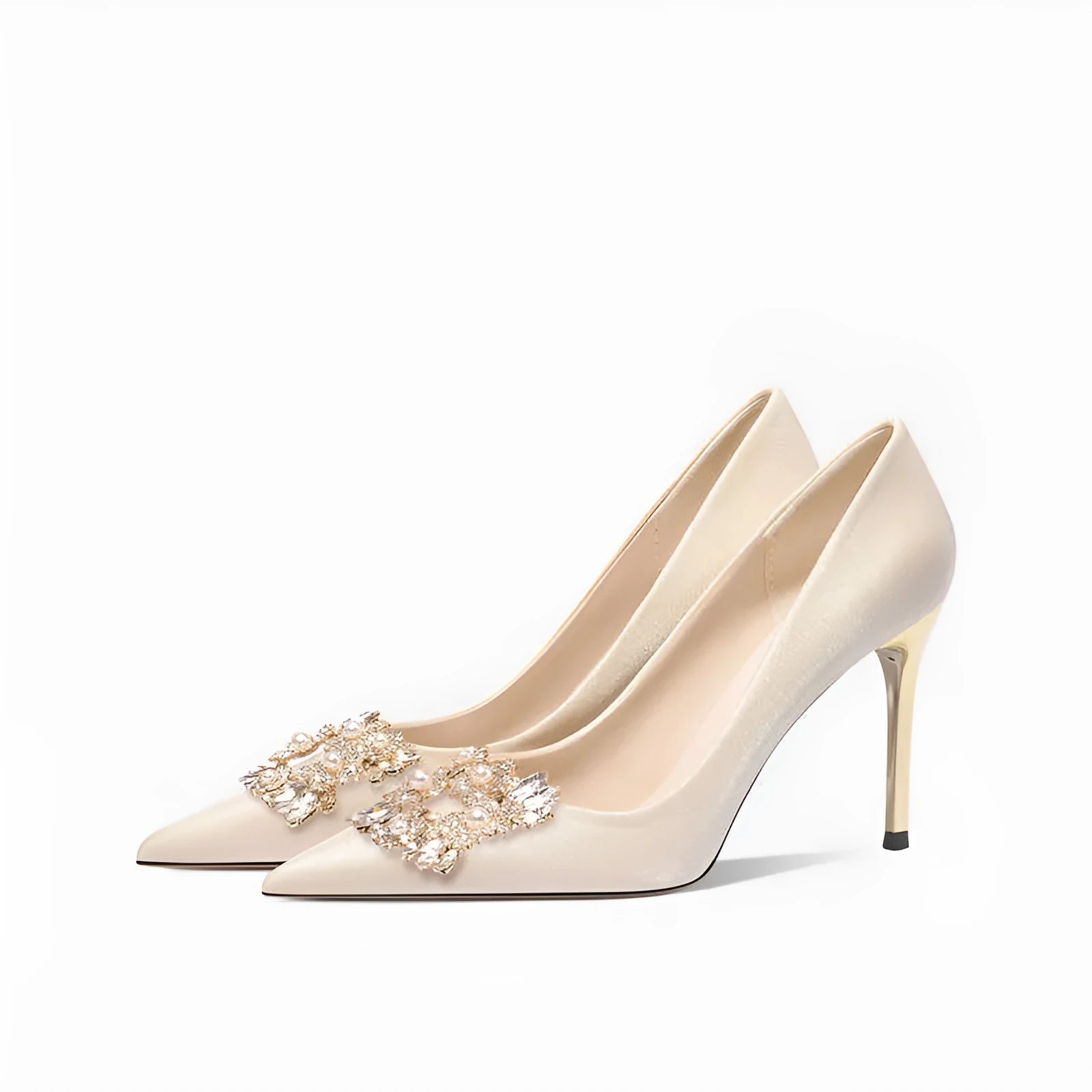 Crystal rhinestone wedding high heels with pointed toe, available in 5cm and 8cm heel heights