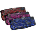 Black backlit game crack keyboard with three-colour adjustable backlight, anti-slip patches, and large curved keys