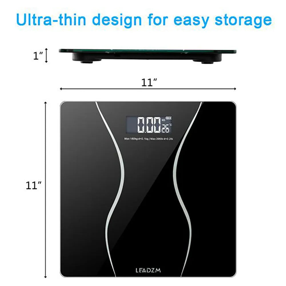 Black electronic bathroom scale with digital display for weight measurement up to 180 kg