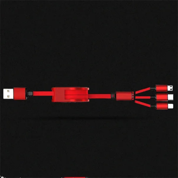 Telescopic charging cable extended to 120 cm with titanium alloy connectors in multiple colour options