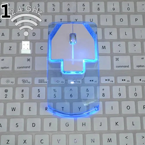 Ultra-thin transparent 2.4GHz wireless optical luminous mouse with USB receiver for laptop or PC