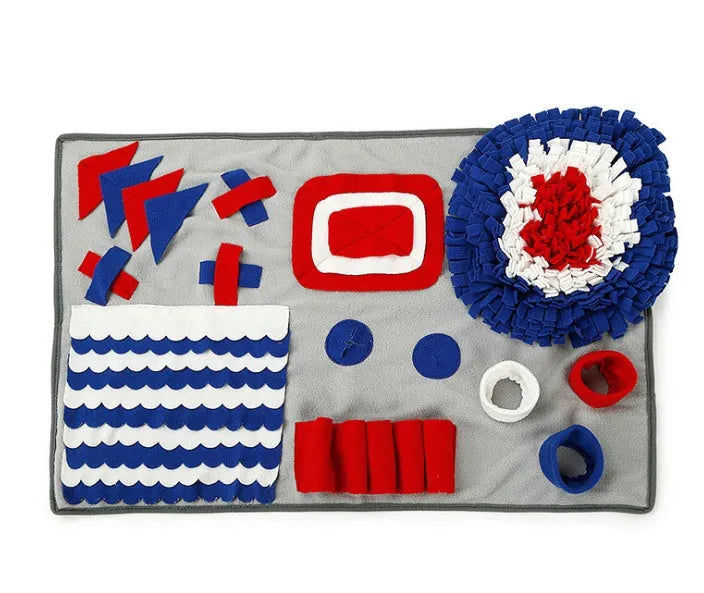 Pet snuffle mat feeding blanket with soft fleece strips and anti-slip silicone points, grey, 70x105cm