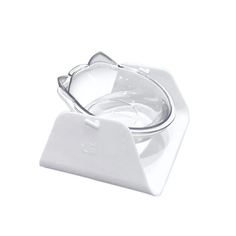 Adjustable plastic cat bowl with 15 degree tilt in Blue colour on a flat surface