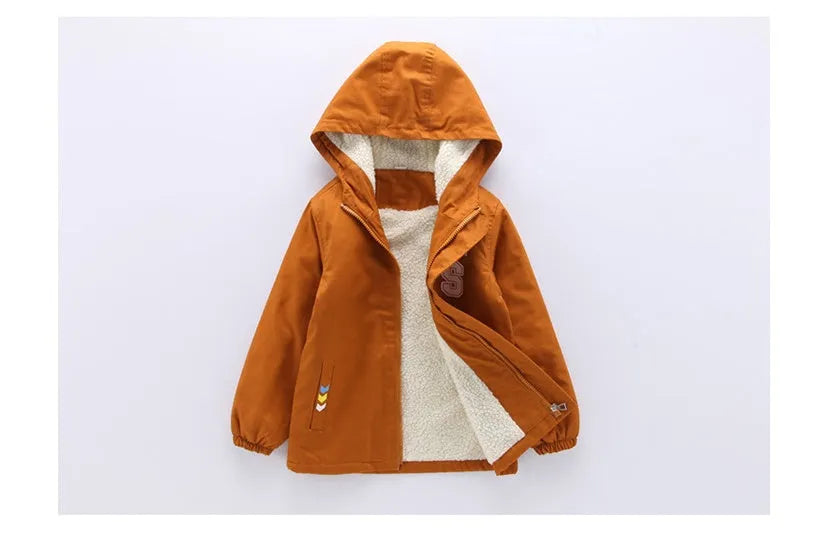 Children's winter jacket plus velvet lining casual windbreaker style for boys sizes 110-160cm