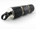 Motorcycle Bluetooth music player with aluminium body, LED screen, and adjustable handlebar mount in black finish