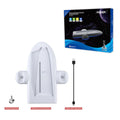 White PS5 Slim charging base with cooler fan, RGB lighting, and fixed charger belt