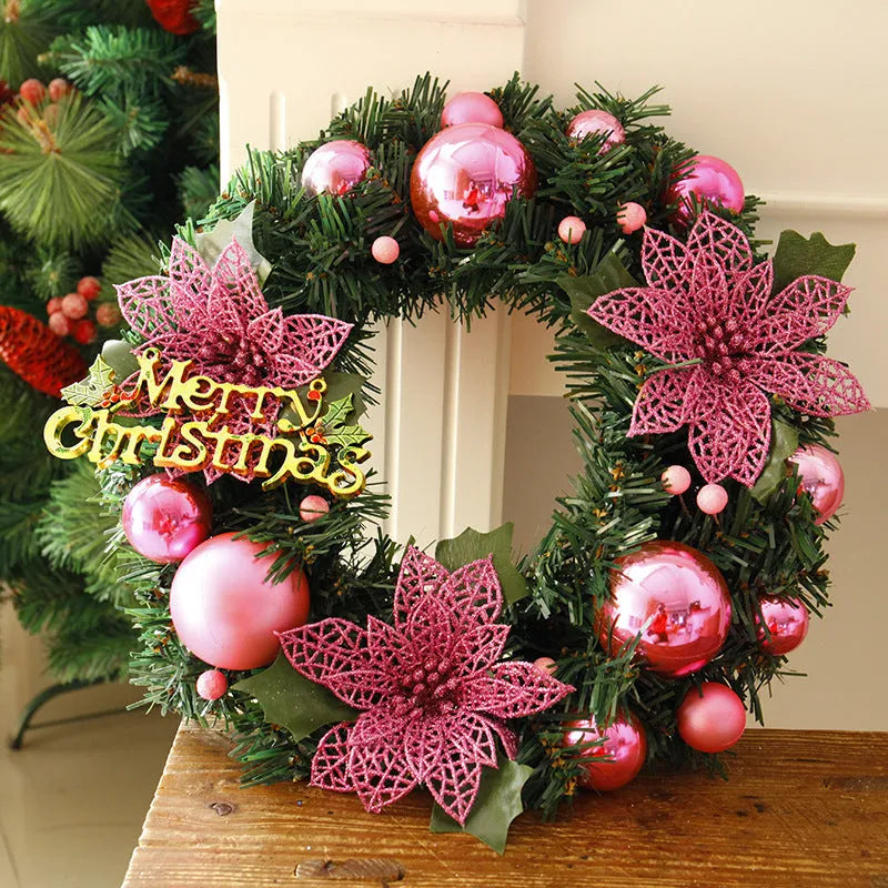 30cm circular plastic Christmas wreath with festive foliage in a choice of seven colours.