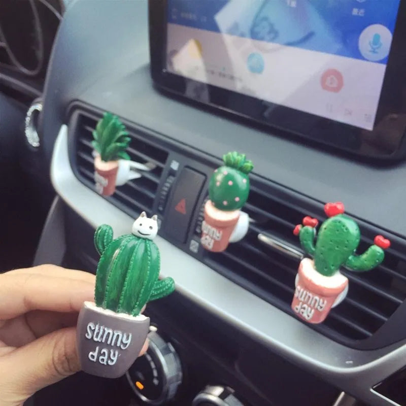 Car air freshener vent clip with cute cat cactus ornament for air conditioning outlet
