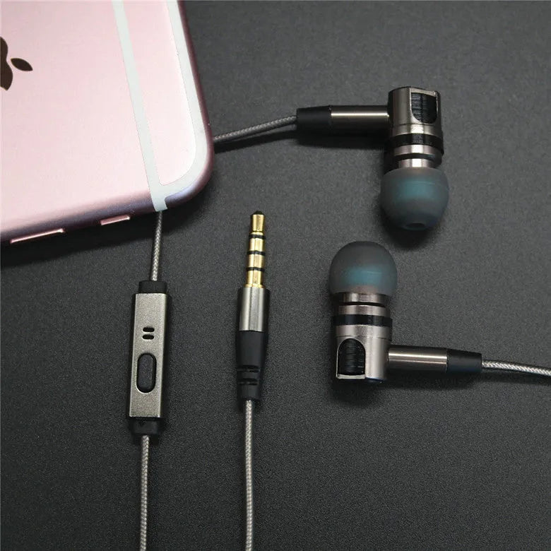 Titanium grey 846 in-ear metal earphones with aluminium foil and TPE cable and plug-in connector.