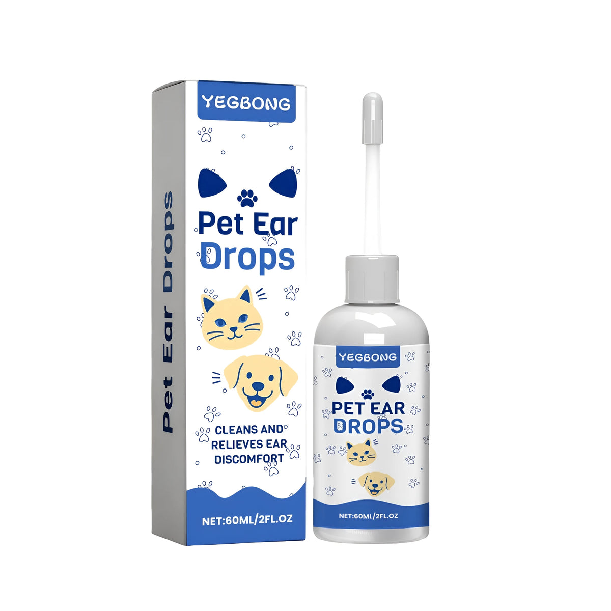 Pet Ear Drops 60ml bottle with dropper cap for dog and cat ear cleaning