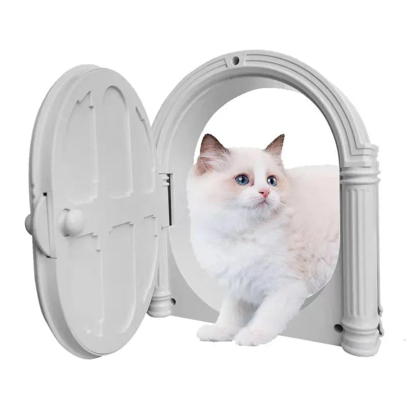 Plastic directional control pet door for cats and dogs, solid colour minimalist design, White Black Brown