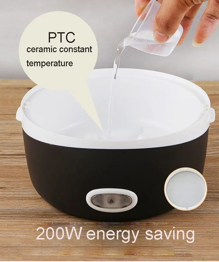 USB-powered multi-function lunch box showing 190mm insulated container with heating element