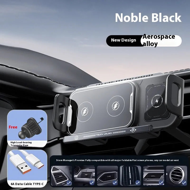 Foldable screen mobile phone car support wireless charger in black with Z1 base