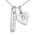 925 silver heart pendant necklace engraved Faith Hope Love with micro drill finish on 18 inch chain