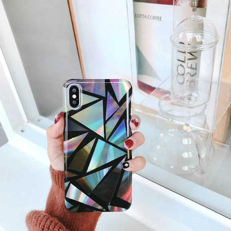 Green geometric triangle PC hard shell back cover for iPhone X 7 8 6 Plus series