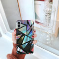 Green geometric triangle PC hard shell back cover for iPhone X 7 8 6 Plus series
