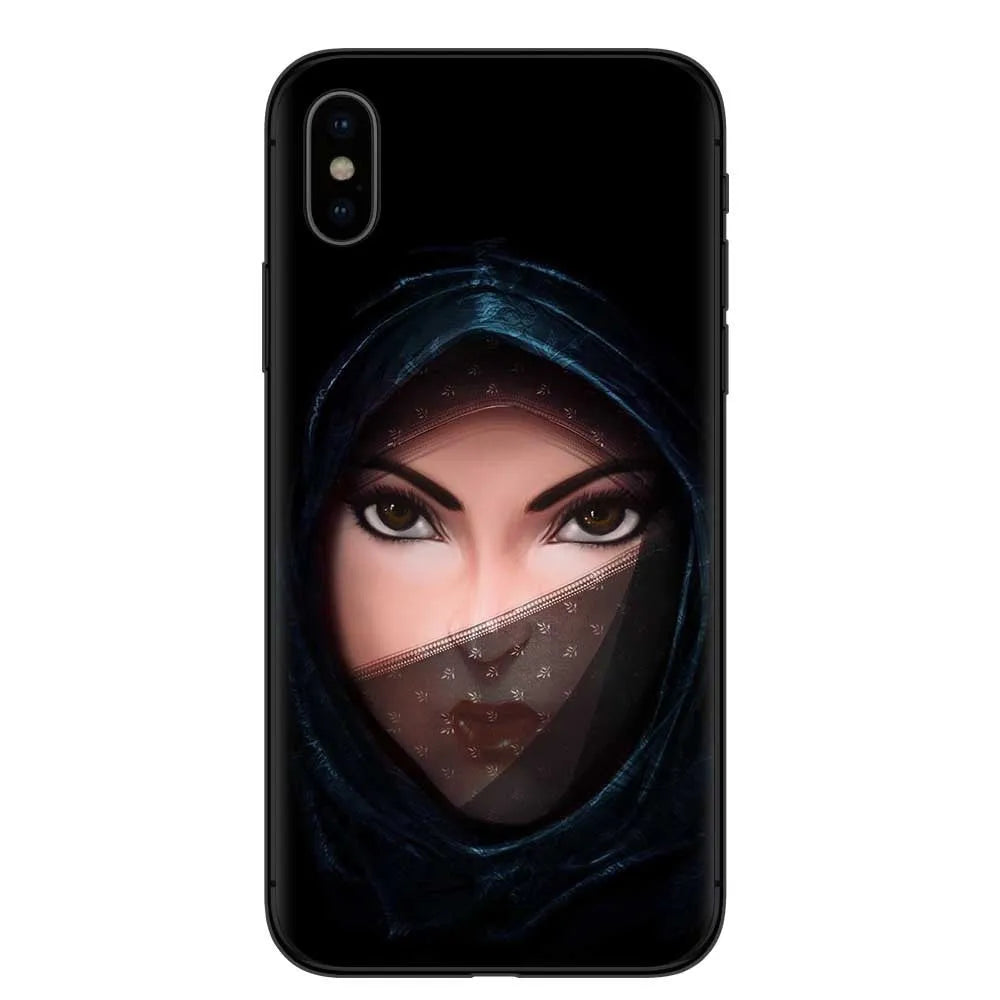 Islamic hijab design TPU phone case for iPhone with painted rhinestone floral pattern