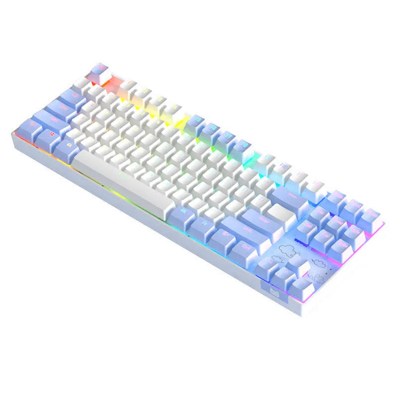 Wireless Bluetooth mechanical keyboard with metal construction in blue white and purple white colour options