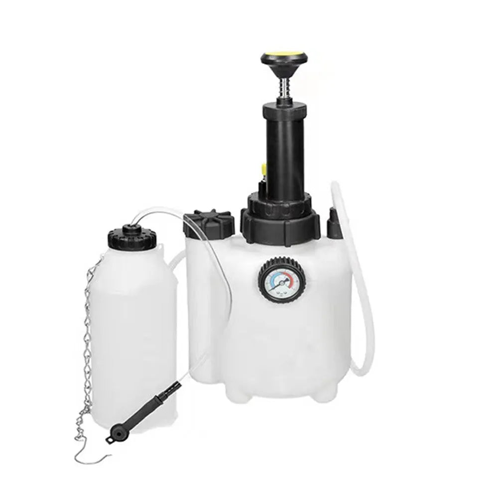 White 3-litre automobile brake oil tank replacement tool with copper and iron fittings