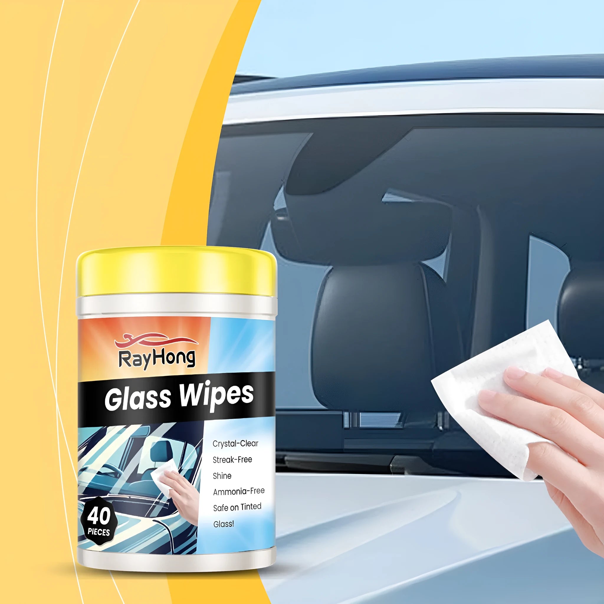Pack of 40 car glass cleaning wipes each measuring 8.2x12.7cm for anti-fog use on rearview mirrors