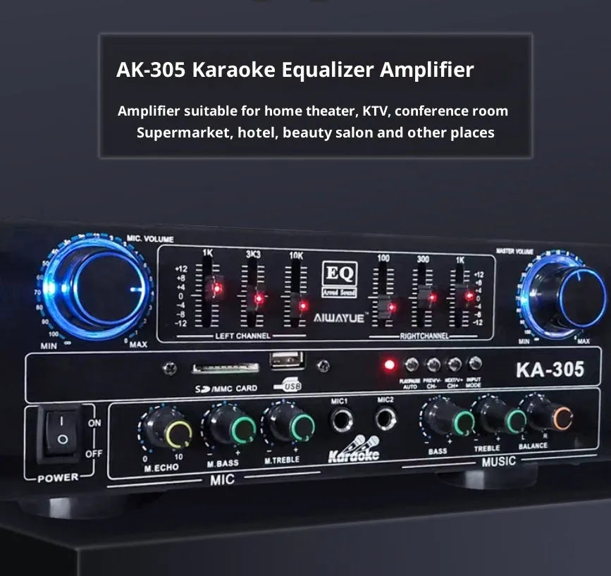 KA-305 household power amplifier in black with 60W 4.1 channel Bluetooth and EQ equaliser