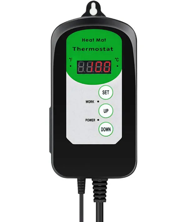 BH1912020 digital temperature and humidity controller with LCD display on a white background.