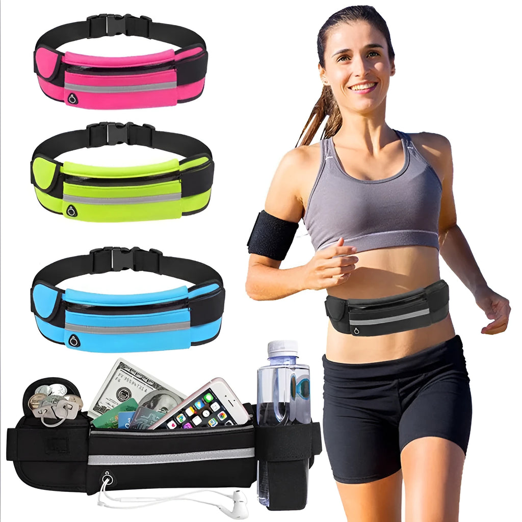 Nylon fitness waist bag in solid colour with zippered pocket and soft handle, 20x10cm size