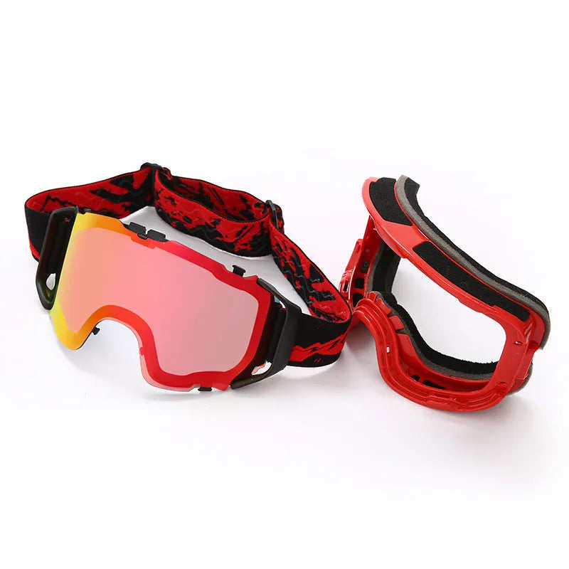 Double-layer anti-fog ski goggles with full real film lens, shown in a choice of six frame and lens colours.