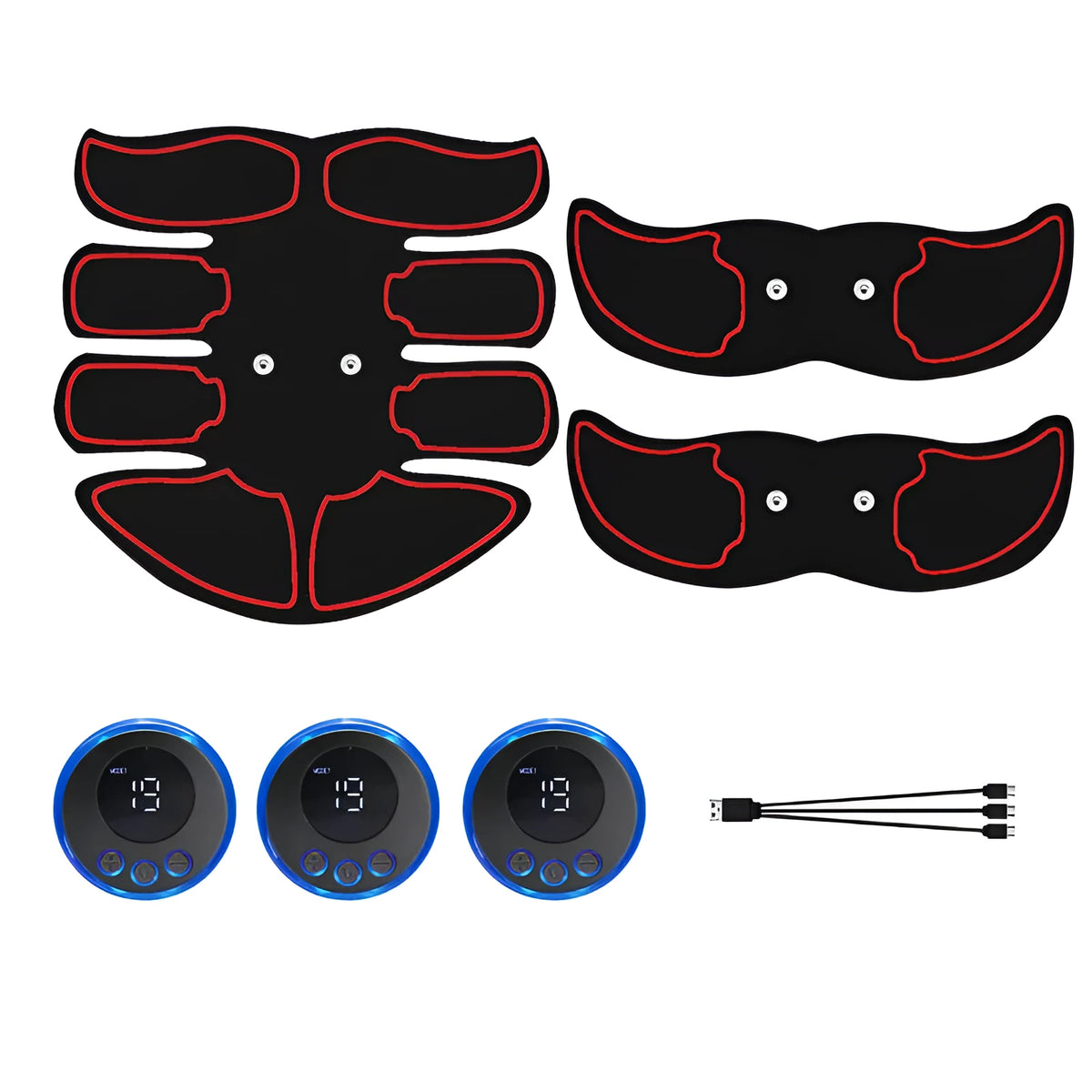 K81 digital abdominal muscle stimulation patch with triple pads and red, blue, or yellow edge trim options