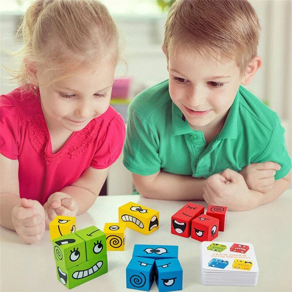 Wooden Emoji Puzzle Blocks - Educational toy for improving hand-eye coordination, logical thinking, and fine motor skills