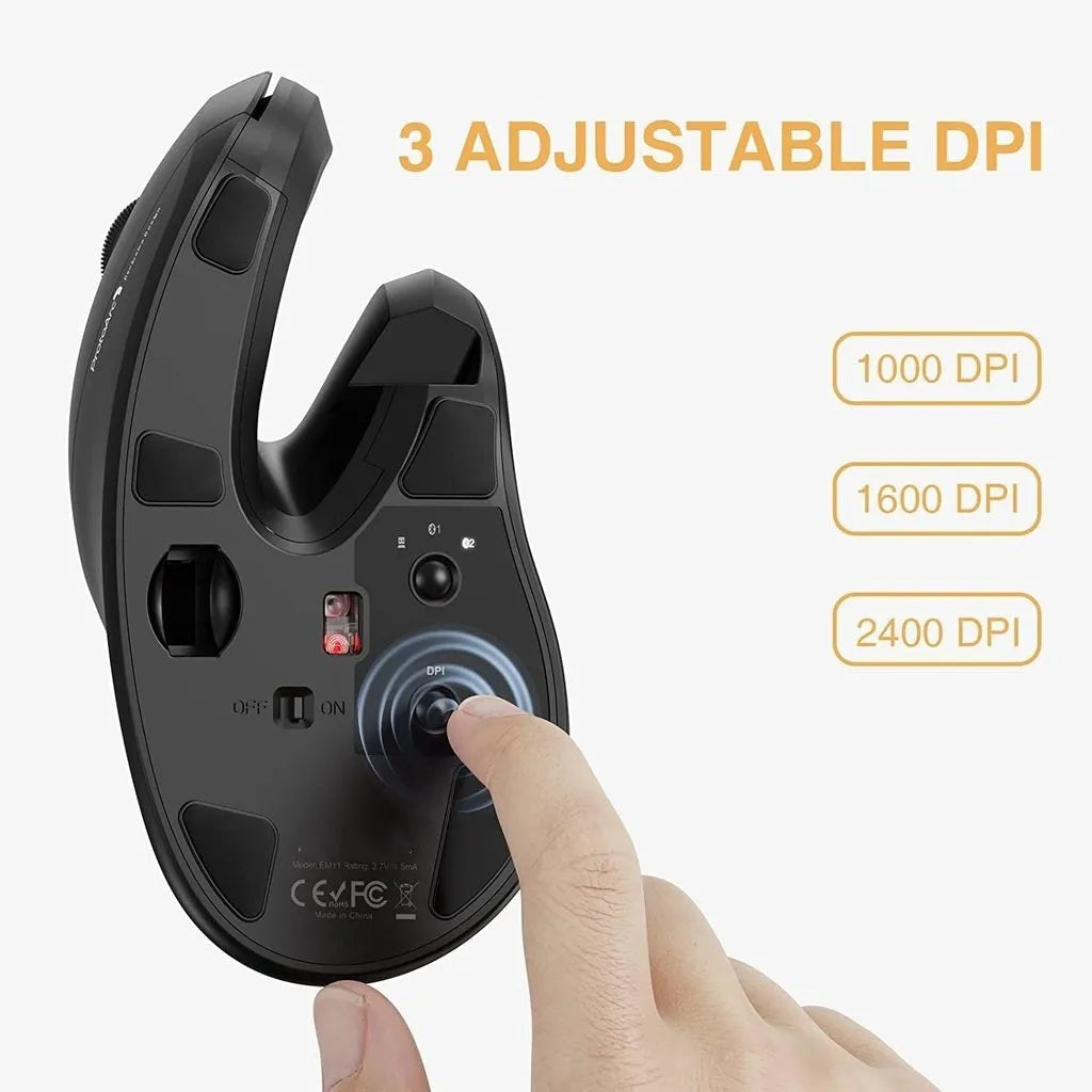 Black vertical Bluetooth wireless mouse with ergonomic design for office use