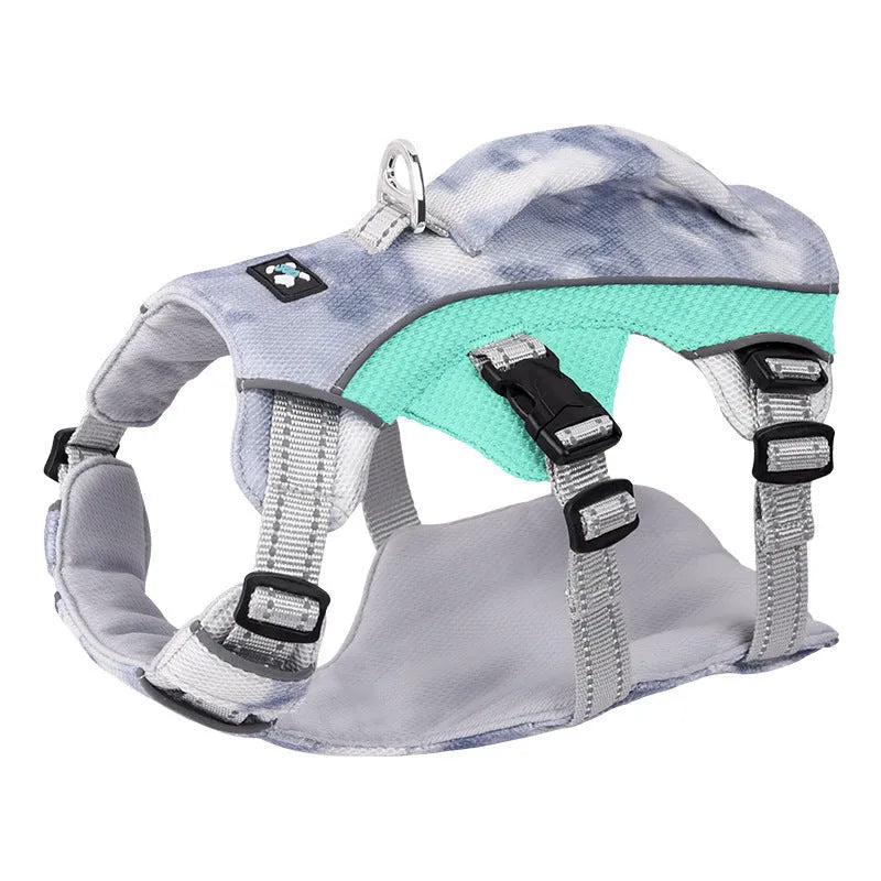 Reflective adjustable pet chest strap in light blue, pink, dark blue or orange for dog accessory attachment