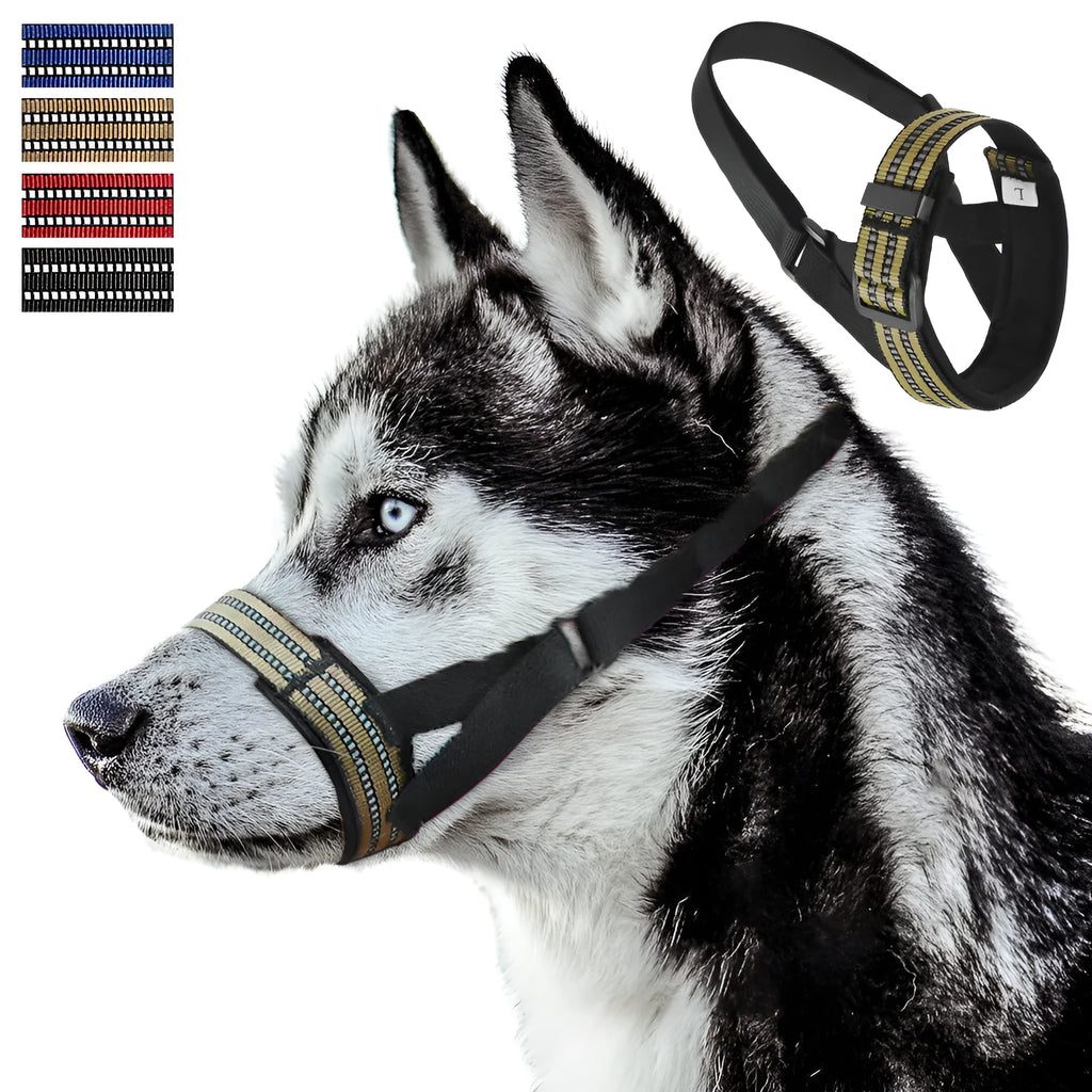 Adjustable reflective dog muzzle for medium large breeds in multiple colour options