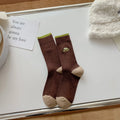 Retro women's mid-calf socks in combed cotton with double needle embroidery, one size, check pattern