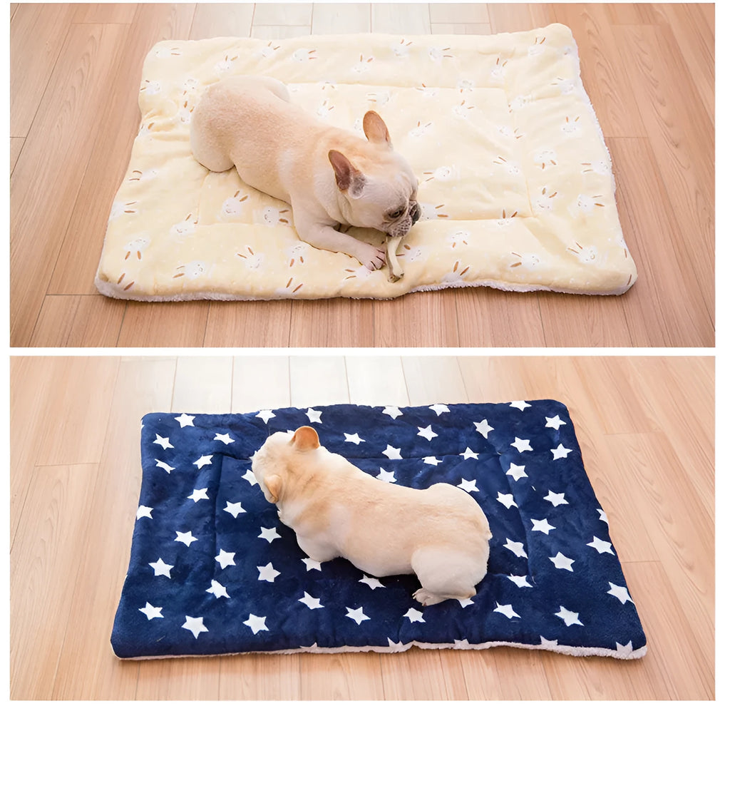 Four Seasons Universal Mat lamb cashmere flannel cartoon design available in navy blue as wool blanket and dog pad