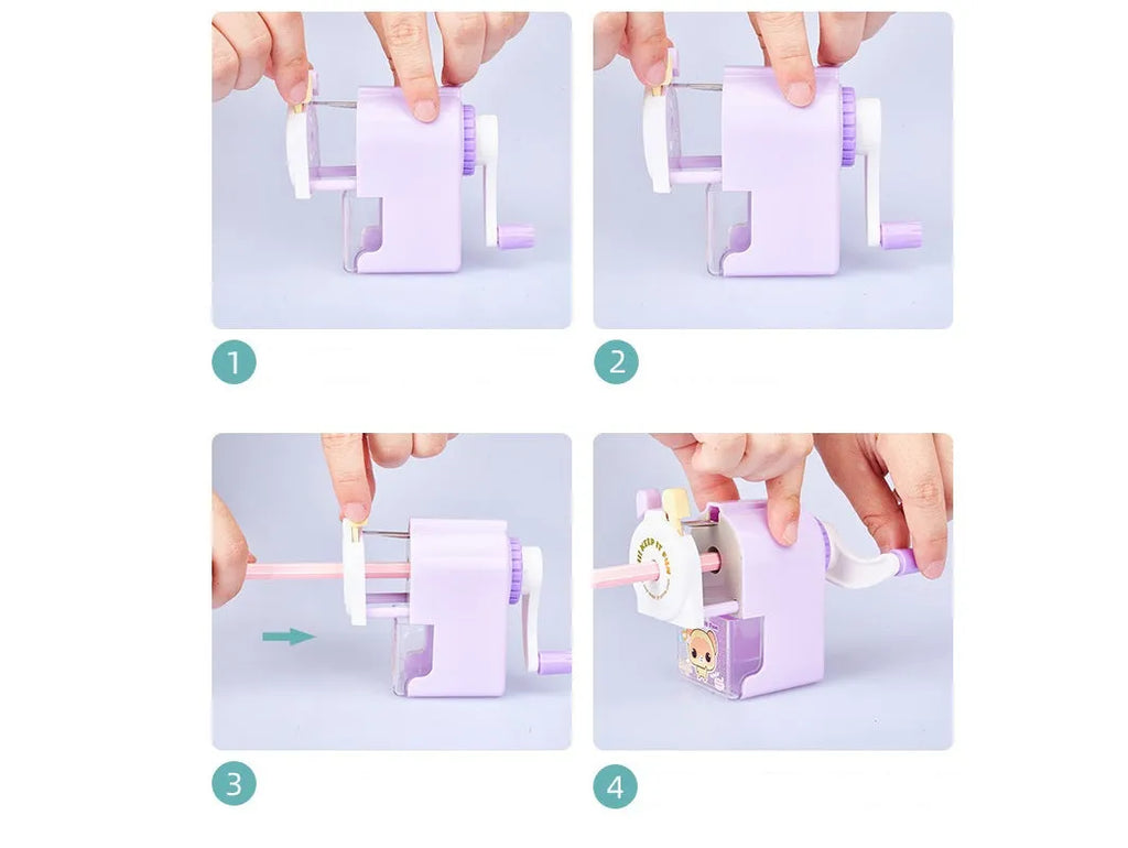 Cartoon geometric pet pencil sharpener in blue, green, pink, or purple colour options