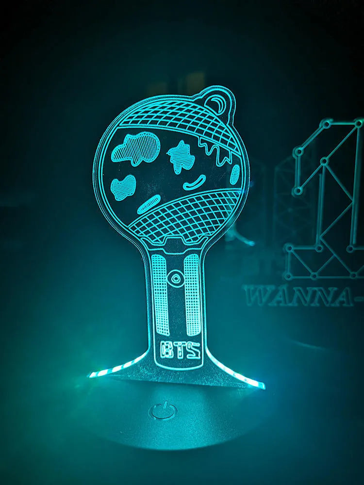Clear acrylic stand with LED base displaying BTS Light 101 Tower Gem light stick replica