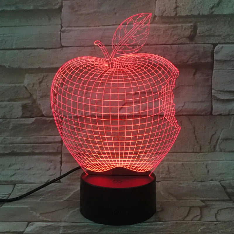 3D fruit colourful night light with acrylic shade and touch control for seven colour changing LED illumination