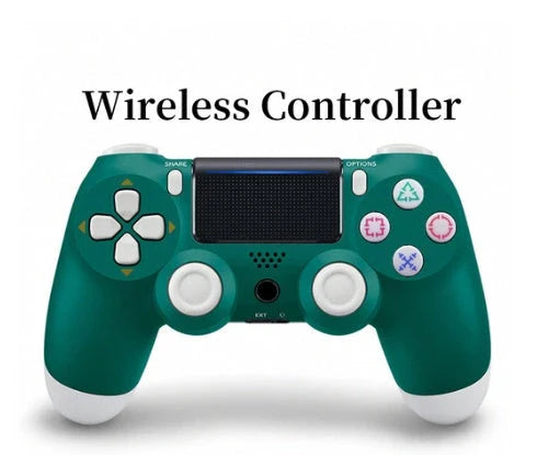 Wireless PlayStation 4 Controller in various color options, including purple, transparent red, grey camouflage, camo blue, and more.