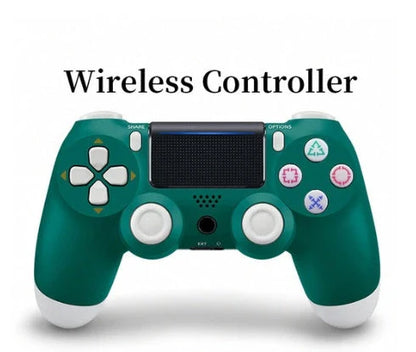 Wireless PlayStation 4 Controller in various color options, including purple, transparent red, grey camouflage, camo blue, and more.