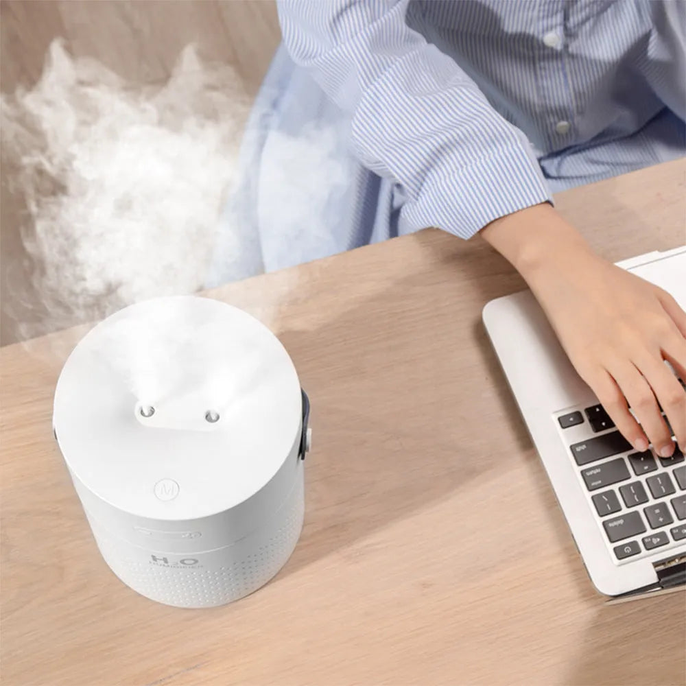 USB rechargeable bedroom humidifier with lithium battery in green, grey, pink or white colours showing slim design