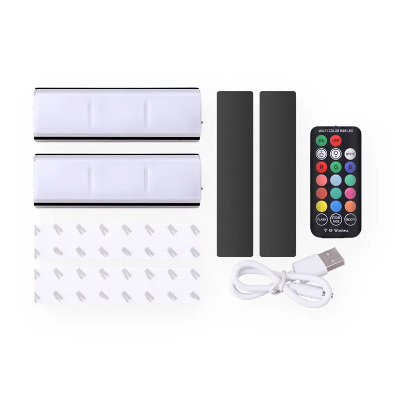 Wireless magnetic car atmosphere light with RGB colourful gradient effect on PVC body, USB powered